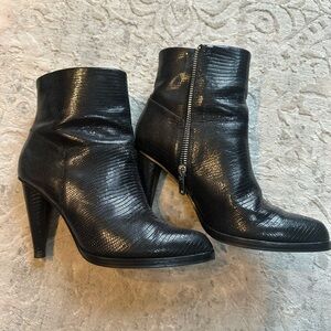 Tiger of Sweden Black Lizard-Embossed Leather Ankle Boots - Size 38